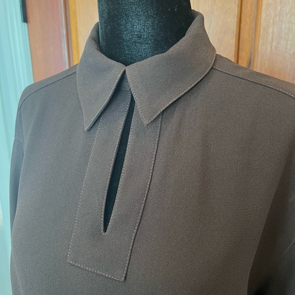 TOM & LINDA PLATT Brown Keyhole Short Dress Size 6 Vintage Classic Tunic Jersey - Picture 2 of 9